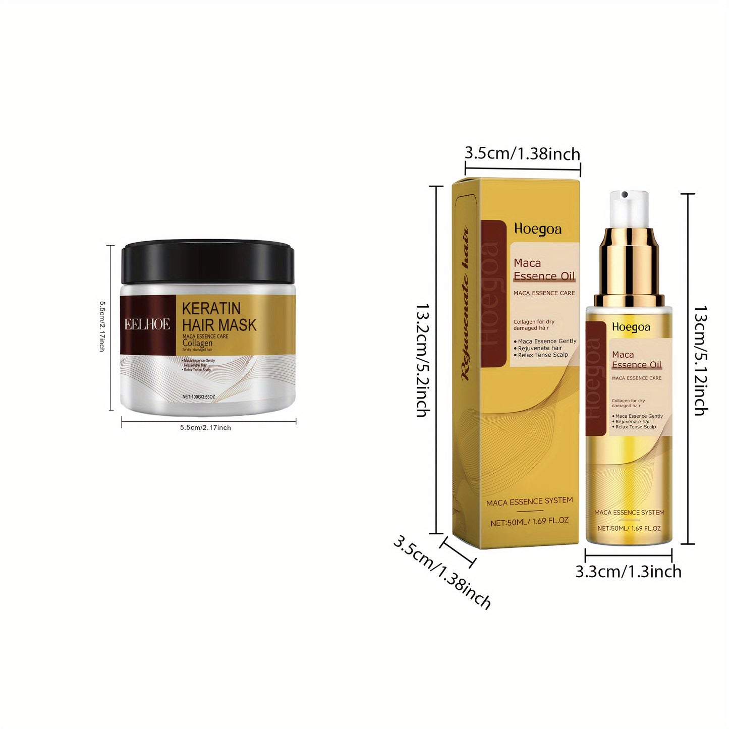 Set includes Hair Mask and Argan Oil Hair Oil for all hair types, with collagen formula, 100g Mask and 1.69oz Oil.