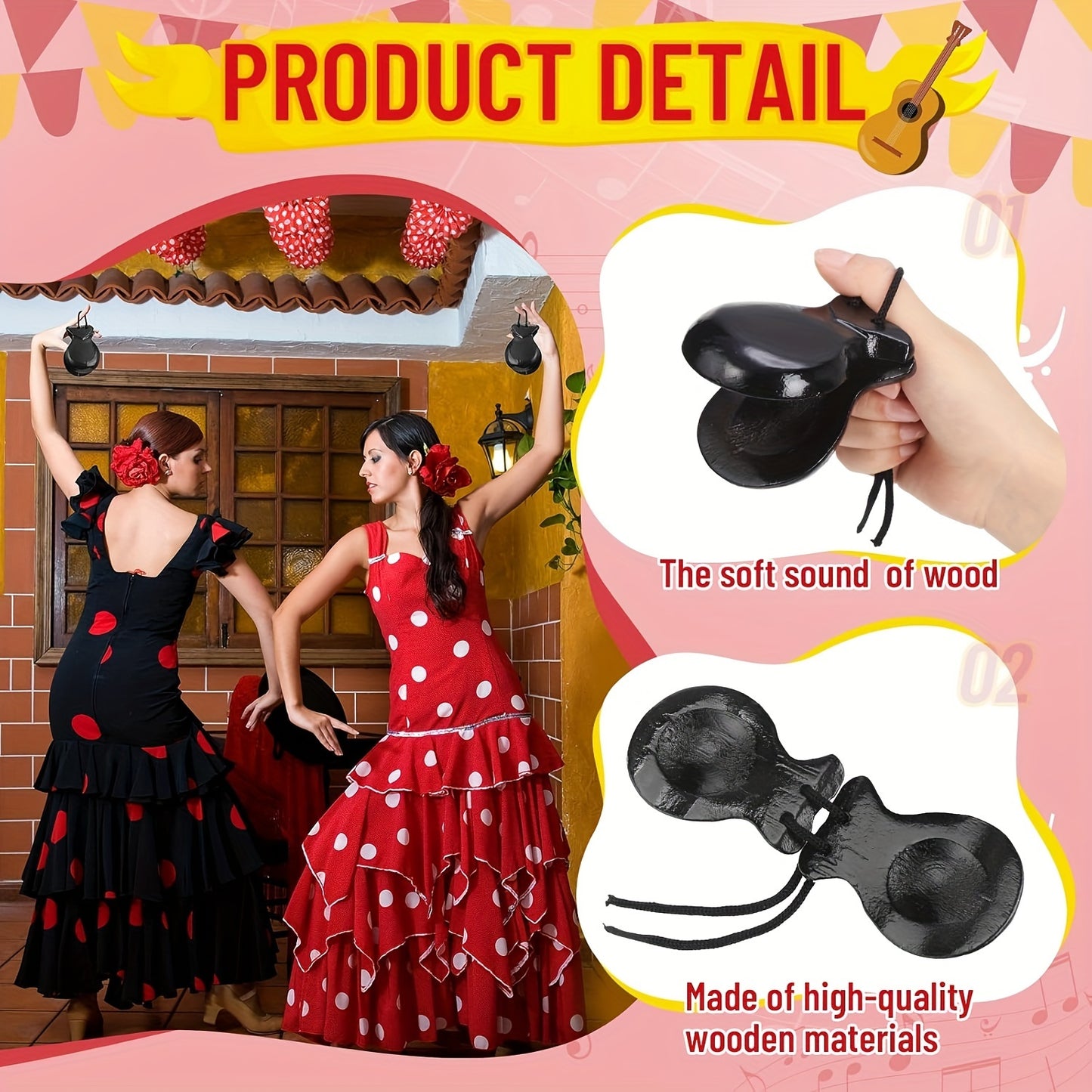 2 Ole Ole Spanish Castanets for Flamenco,  ideal for musicians and collectors.