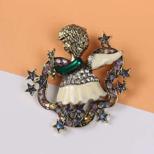 Vintage-Inspired Cherub Brooch featuring Sparkling Rhinestones - Ideal for Dressing up Casual or Court Attire, Embracing Retro Fashion, or as a Fairy-themed Gift