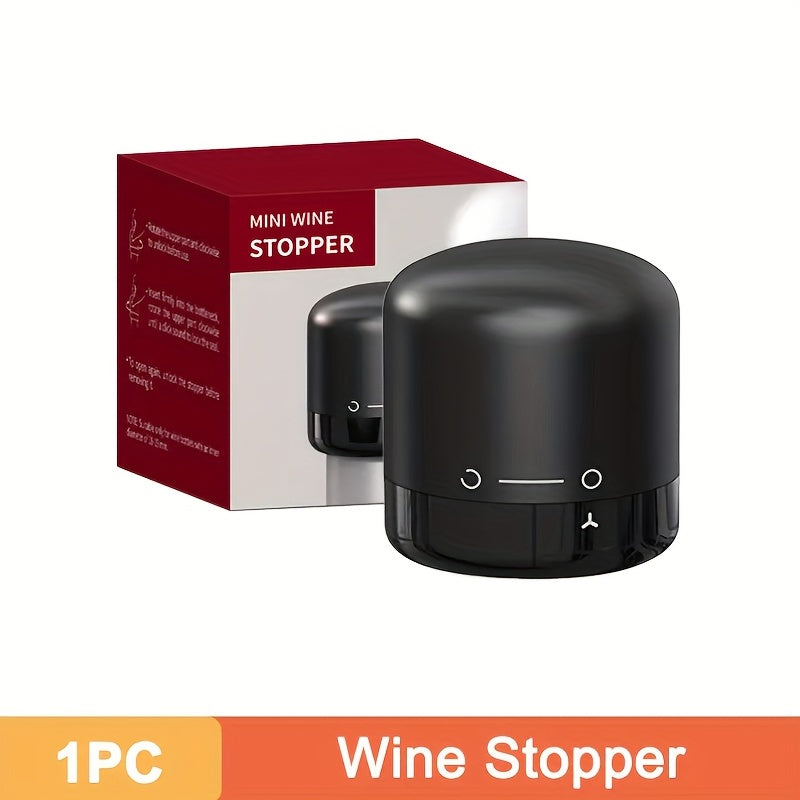 Black rotating wine stopper prevents leaks from red wine bottles, preserves freshness in kitchen and dining.