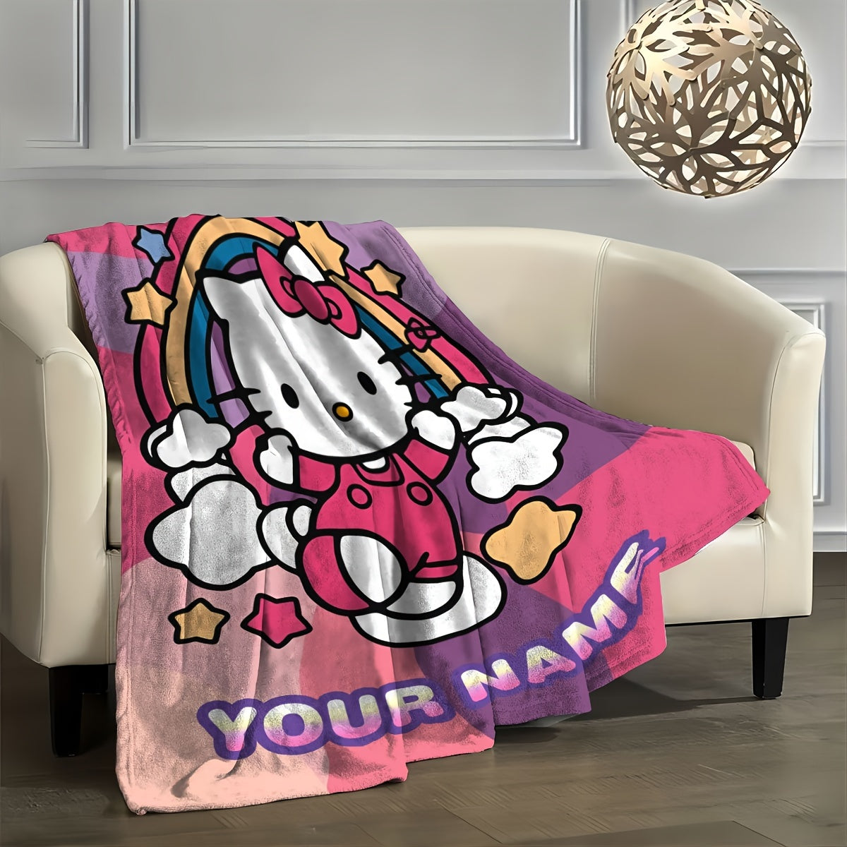 Personalized with a cute cartoon Hello Kitty design, this cozy flannel blanket is perfect for staying warm and comfortable. Use it as a decorative accent in any room or give it as a thoughtful gift that can be enjoyed all year round.