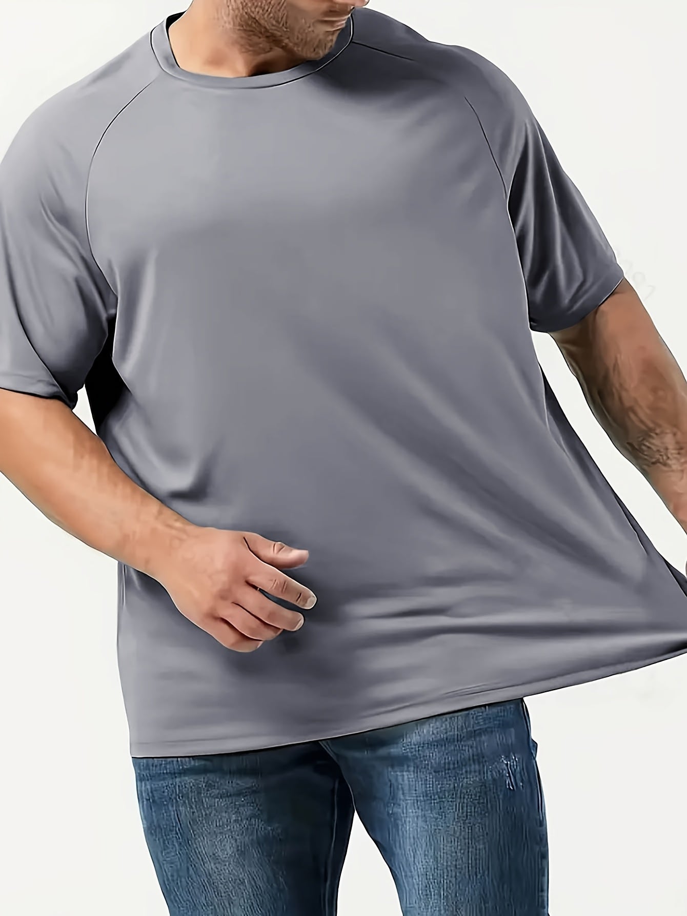 Three large solid short-sleeve sports t-shirts for men, versatile for outdoor activities and leisure, plus size