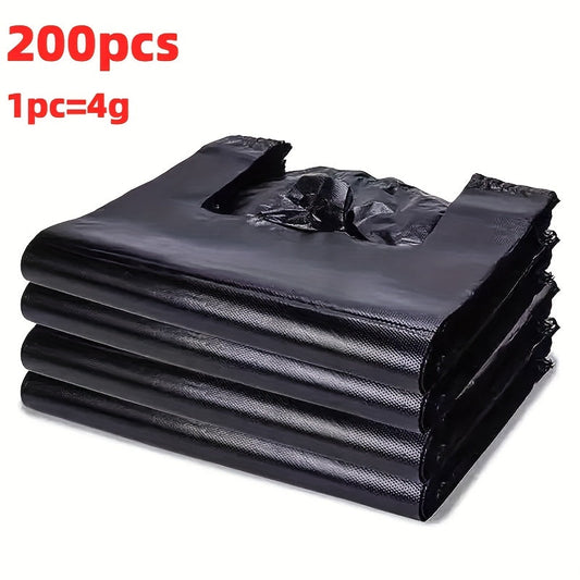 Black Disposable Garbage Bags, 100-200 pieces per pack. These thickened solid color handheld plastic bags measure 32.0cm by 51.0cm and are perfect for use in the home, kitchen, office, hotel, and commercial spaces. Also suitable for outdoor use in the