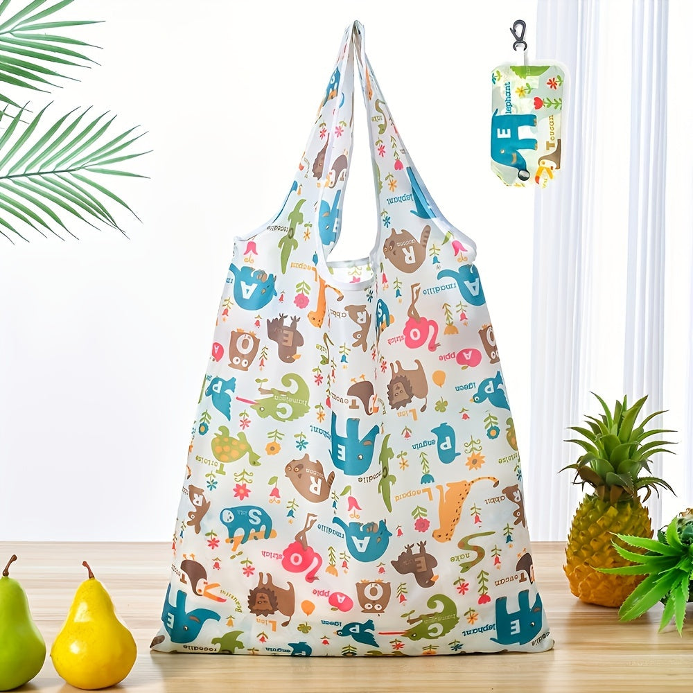 Large Foldable Tote Bag with Vibrant Floral Pattern, Made of Durable Polyester, Ideal for Outdoor Activities - Includes Shoulder Straps and Carabiner Closure, Great for Shopping and Reusable.