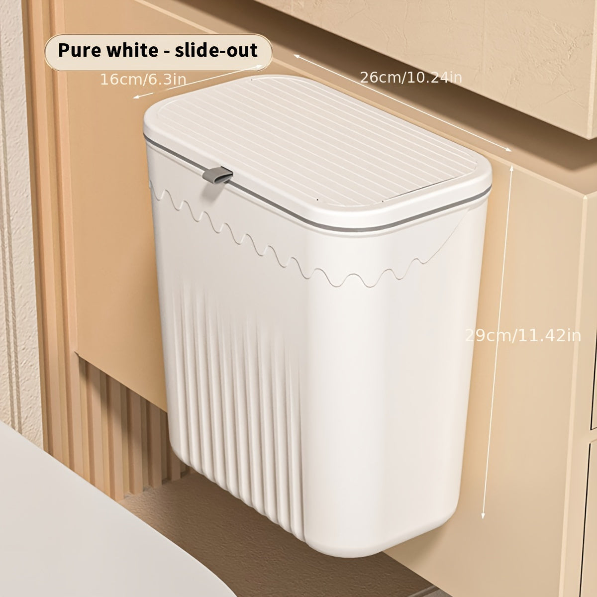 Wall-Mounted Plastic Trash Can with Slide Lid, High Capacity, Stylish Design, Perfect for Kitchen, Bathroom, Bedroom, or Diaper Disposal