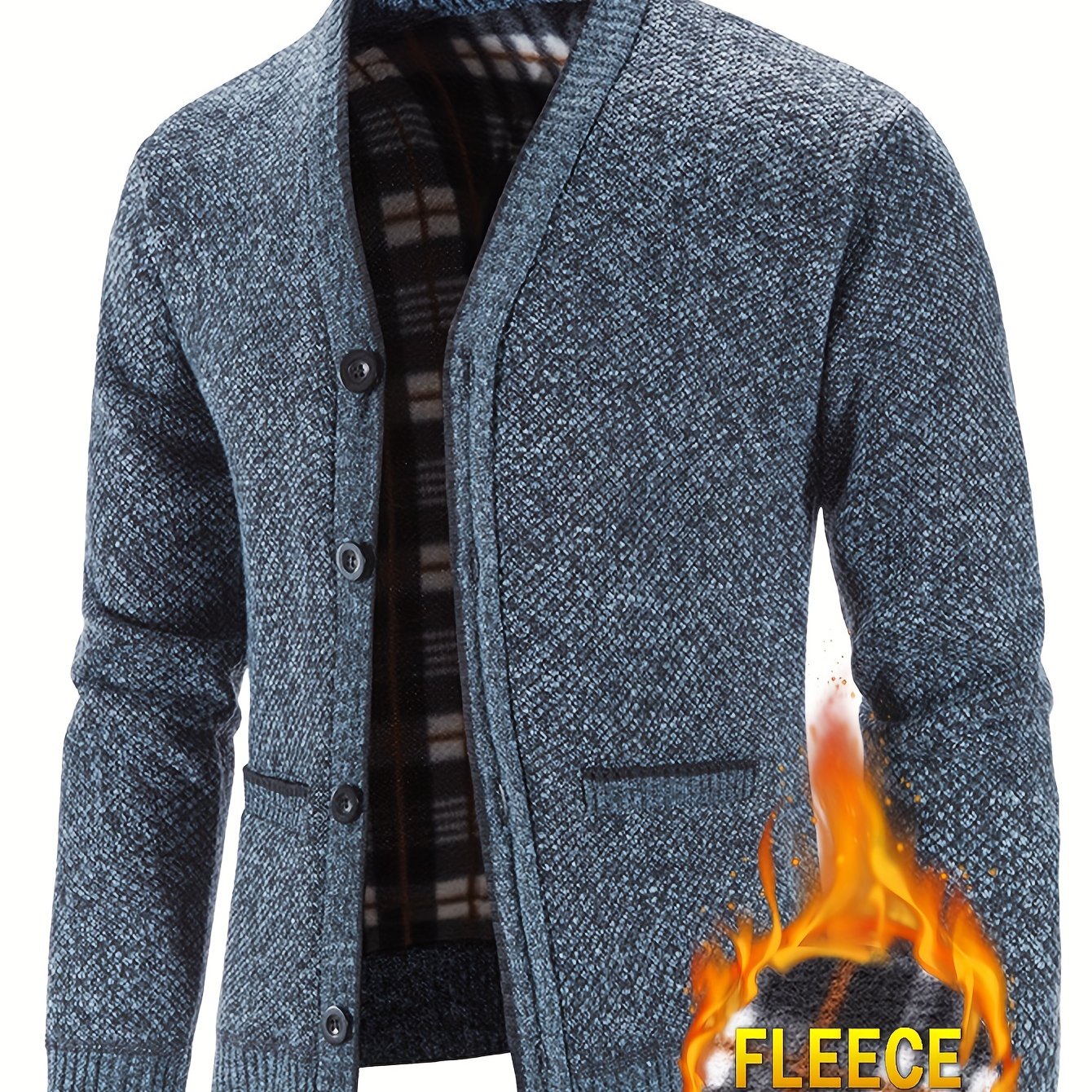 Men's Plaid Fleece Lined Knit Jacket, Casual Stylish Coat for Spring and Autumn