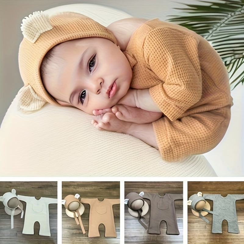 Newborn Photography Props Knitted Hat and Bodycon Onesie for Adorable Baby Photoshoot Costume