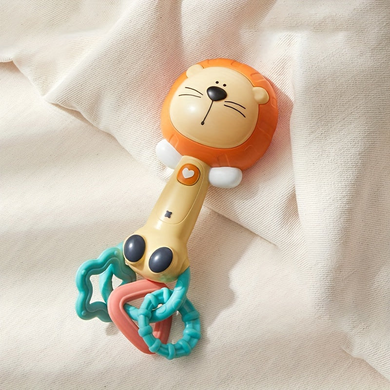 Musical Baby Rattle and Teething Toy Bundle - Interactive Shaker with Gentle Plush Rings, Safe and Non-Toxic for Infants, Includes Soothing Molar Stick for Newborns, Perfect Gift for Babies, Battery Included