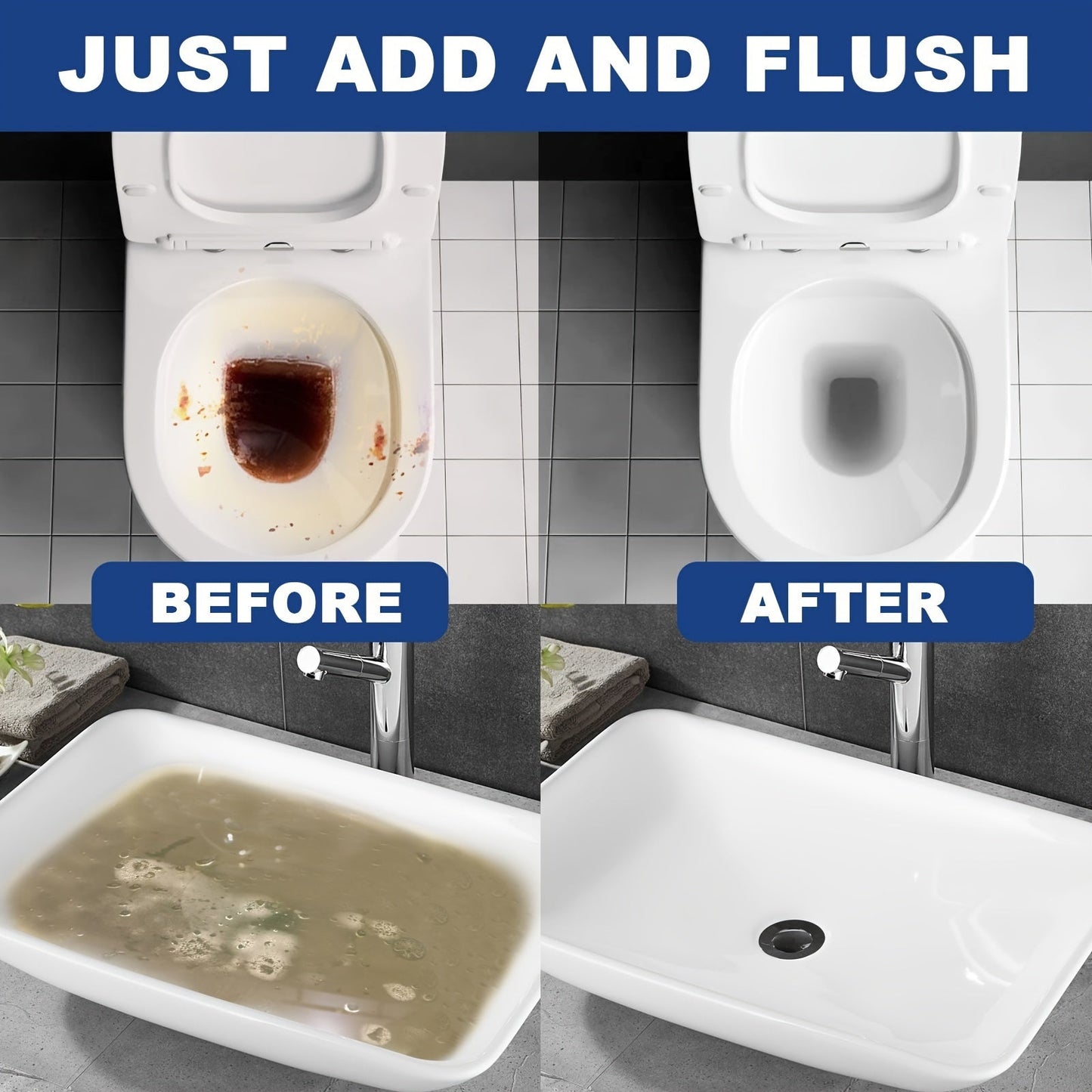 1 piece of Pipe Dredging Powder for effectively dissolving blockages in toilets, toilet floor drains, kitchen sewers, and oil blockages while also deodorizing the area. This multipurpose product is perfect for unclogging toilets, toilet floor drains