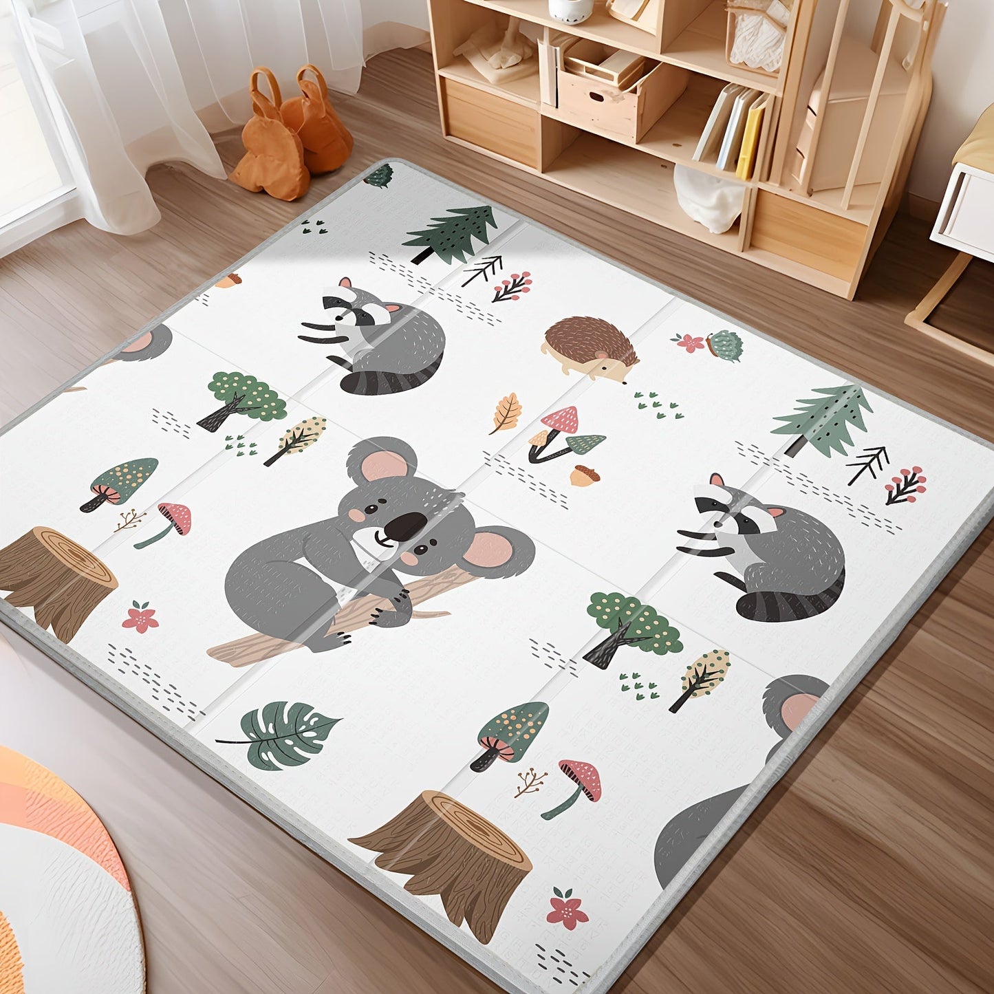 The Waterproof Foldable Play Mat measures 127.0x127.0 cm and features dual-side Koala & Star patterns. Made of PE foam, this floor gym is ideal for children -8 years for nursing and playtime. It is portable for both indoor and outdoor use, making it the