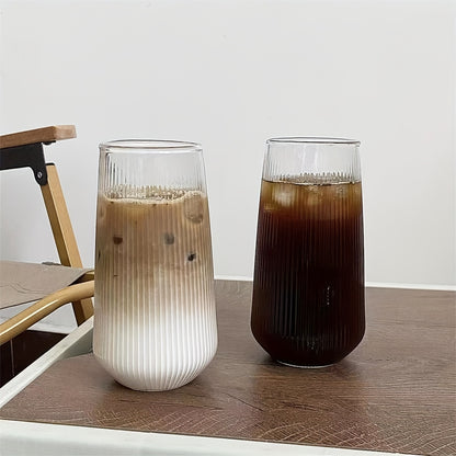 Glass cup, 490ml high borosilicate glass water cup suitable for iced coffee, juice, milk, tea and more, ideal for both summer and winter drinks.