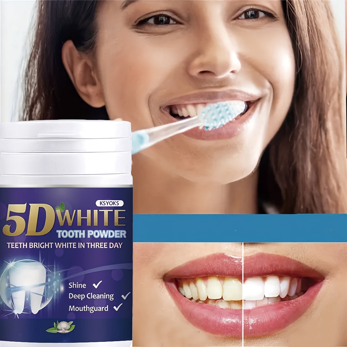 KOXIte 5D Teeth Whitening Tooth Powder - Gentle, deep cleansing toothpaste that freshens breath, perfect for daily use and travel.