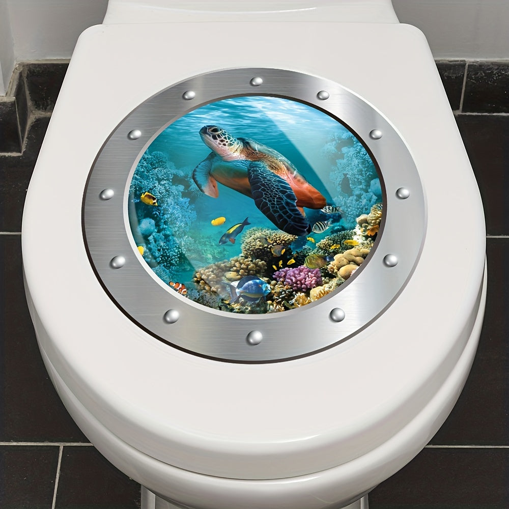 1 piece of 3D turtle toilet sticker with fake submarine window pattern, self-adhesive lid decal.