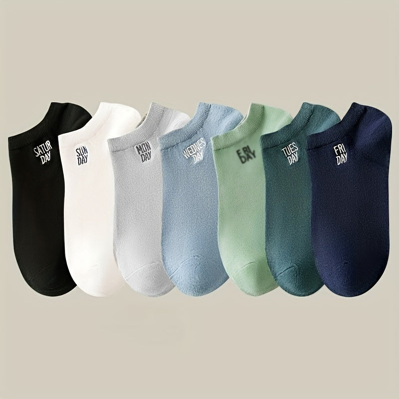 7 pairs of men's low cut socks for daily and outdoor wear in spring and summer, with anti-odor and sweat absorption features, designed for comfort and breathability. Trendy and simple