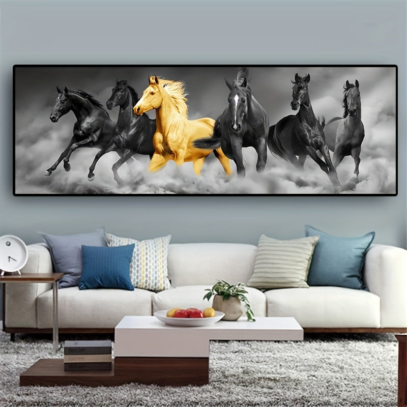 Golden Six Running Horses Canvas Painting - Perfect for Animal Lovers and Art Enthusiasts, Ideal for Home, Room, or Bedroom Decor