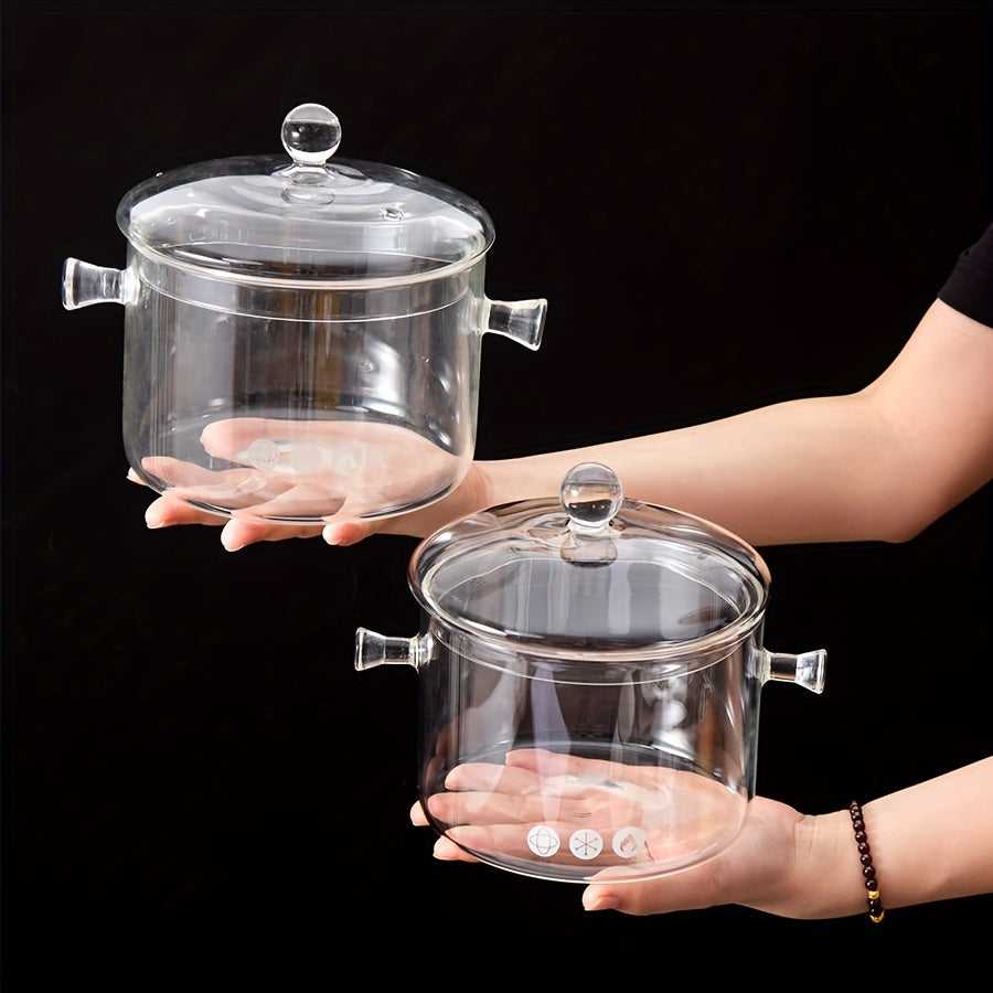 Transparent High Borosilicate Double-Handled Glass Pot for Soup, compatible with Electric Ceramic Stoves and Gas Flames - 1 piece