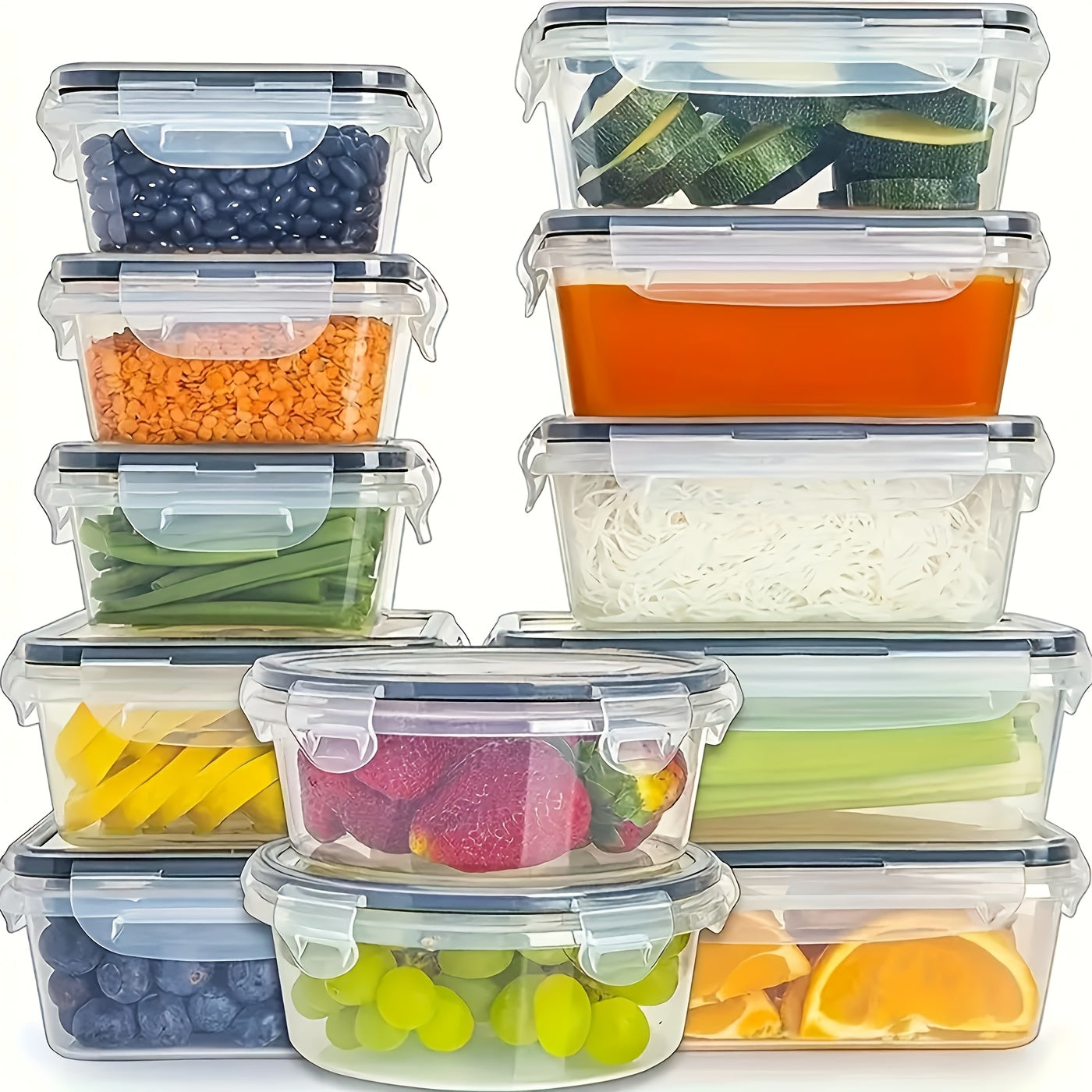 Food Grade Plastic Jars, Set of 12 Storage Containers with Lids for Fresh-keeping Dumplings, Meat, Eggs, Ginger, Garlic, and Green Onions. Multifunctional Kitchen Organizers and Accessories.