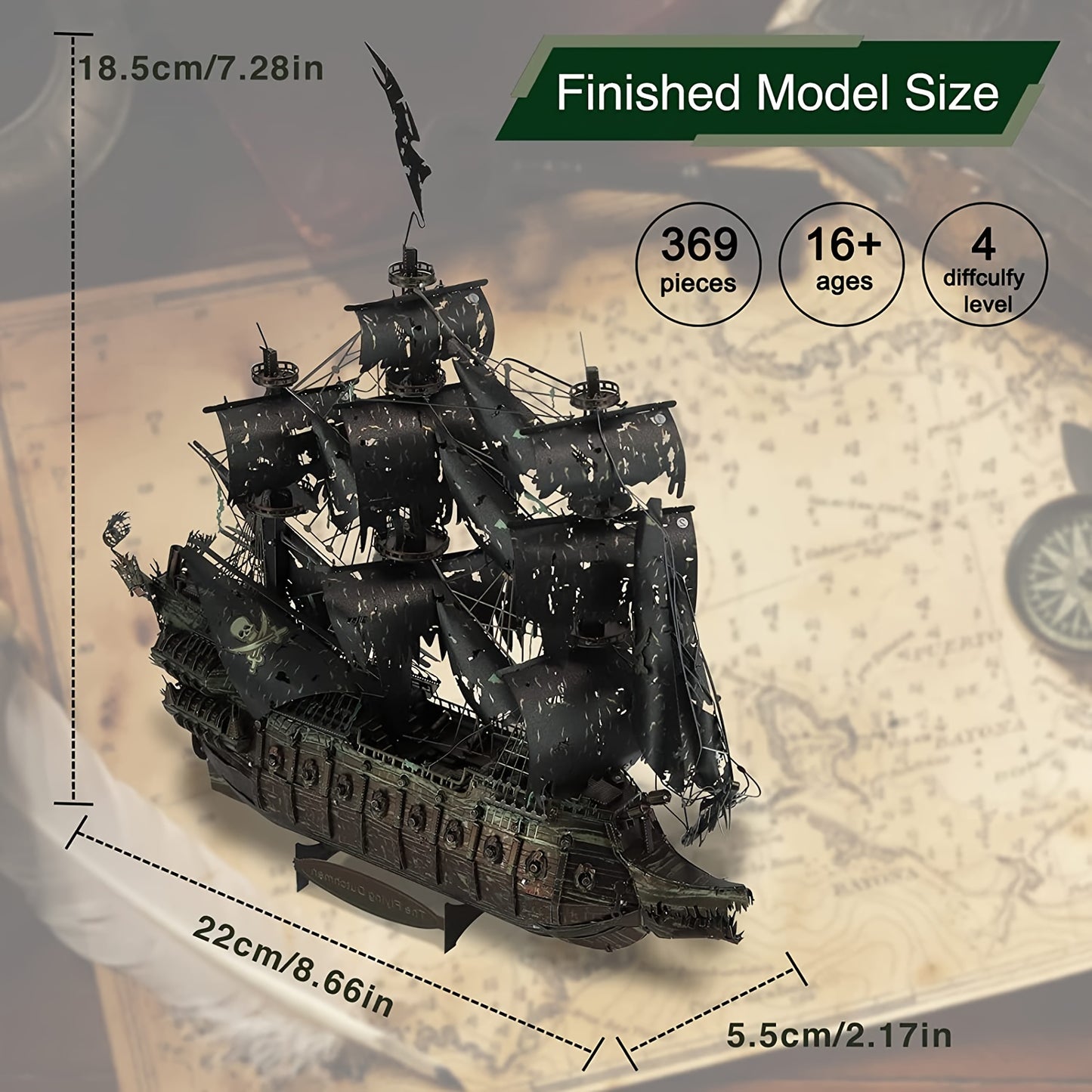 Piececool Metal 3D Puzzles for Adults, Flying Dutchman Pirate Ship Model Kit, DIY craft kit for family time, ideal birthday gift.