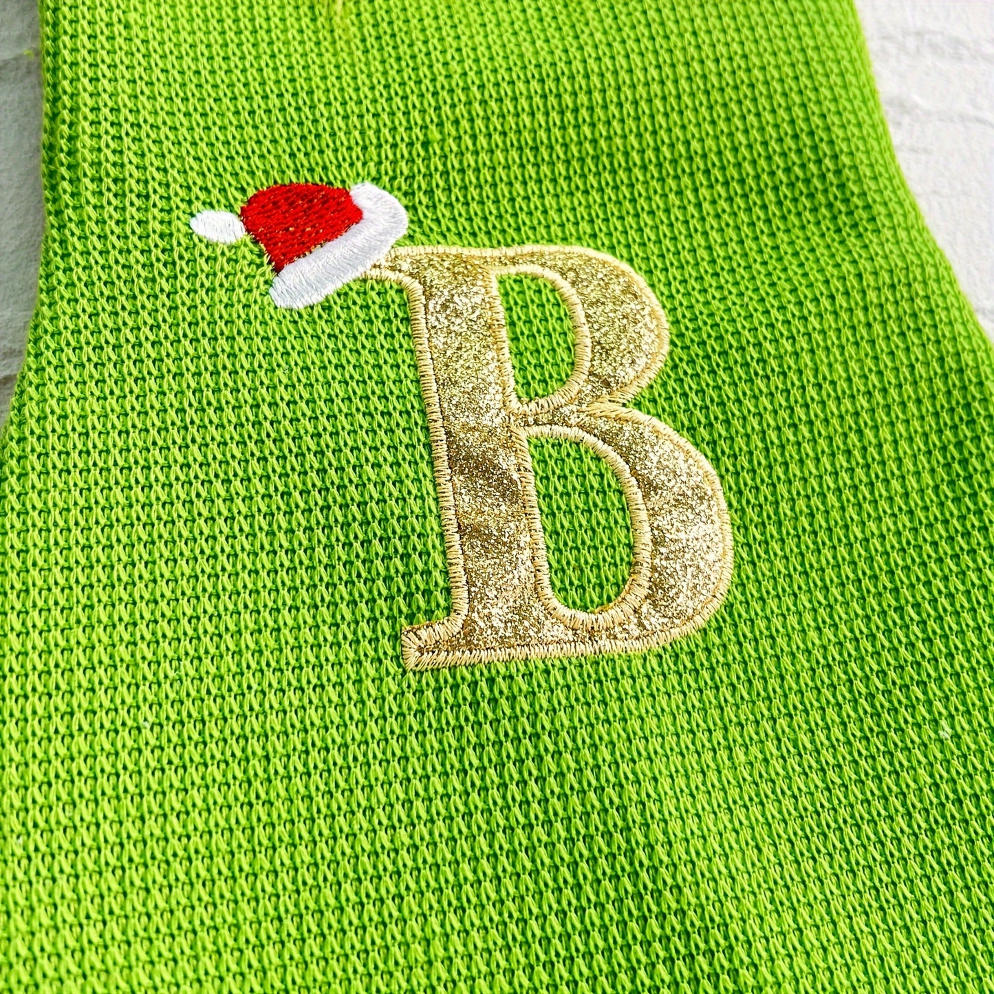 Modern Green Christmas Stocking with Custom Initial Embroidery, Perfect for Holiday Gifts - Single Pack