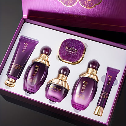 6pc Korean and American Purple Ganoderma Lucjson Beauty Set for hydrating and moisturizing skin, ideal as a gift for mothers and girlfriends on Valentine's Day.