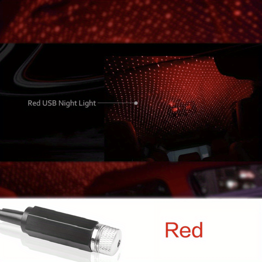 Star projector night light for car roof or interior, adjustable and romantic, USB-powered for portability in car, ceiling, or bedroom.