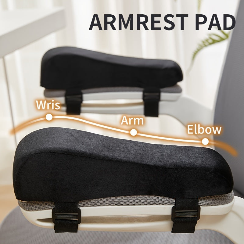 Ergonomic chair armrest pad for computer and gaming, with polyester cover and polyurethane core, enhances height and pressure relief while alleviating discomfort.