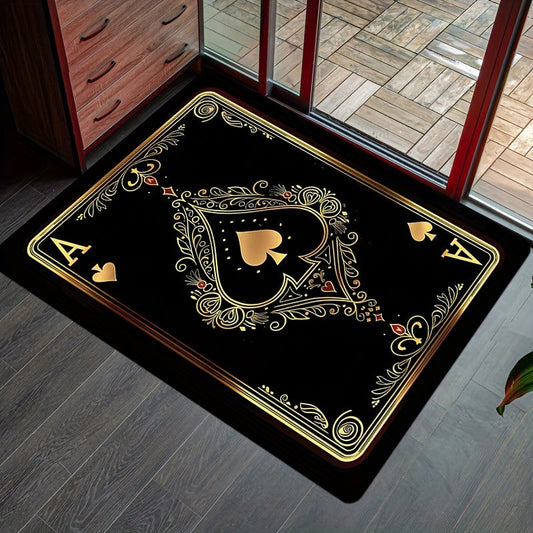 "One Piece Creative Ace of Spades Poker Card Design Doormat, Yumshoq Qalin 8mm Polyesterdan tayyorlangan, Sirpanmaydigan Oshxona Gilami, Yashash Xonasi Hududi Gilami yoki Yotoqxona Gilami uchun. Mashinada yuviladigan Ichki Kirish Gilami, Uy Dekor Gilami."