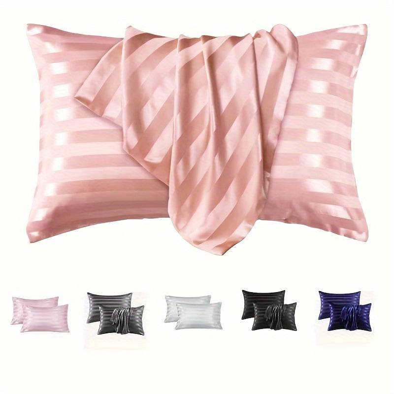 Gentle and Luxurious Striped Satin Pillowcase with Envelope Closure - Easy to Clean, Ideal for Bedroom and Guest Room Décor.