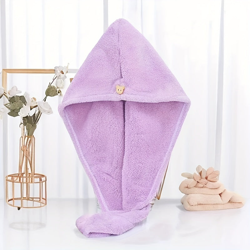 Lightweight cotton hair towel wrap for women with quick-dry knit fabric, hooded design for easy wear, ideal for bathroom use.