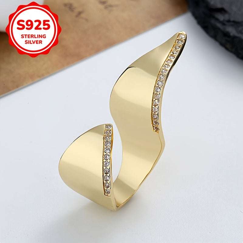 Chic S925 Silver Women's Ring adorned with Irregular Geometric Synthetic Zirconia Inlay, weighing 5g/0.176oz.