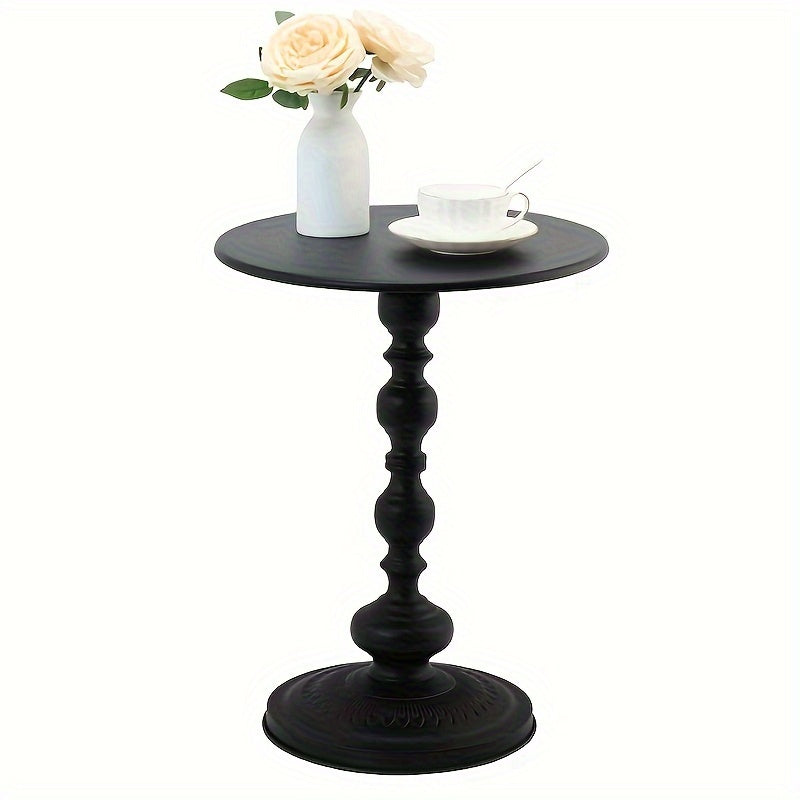 Stylish Black Metal Side Table - Retro Design, Small Coffee & Bedside Furnishing for Living Room and Outdoor Space