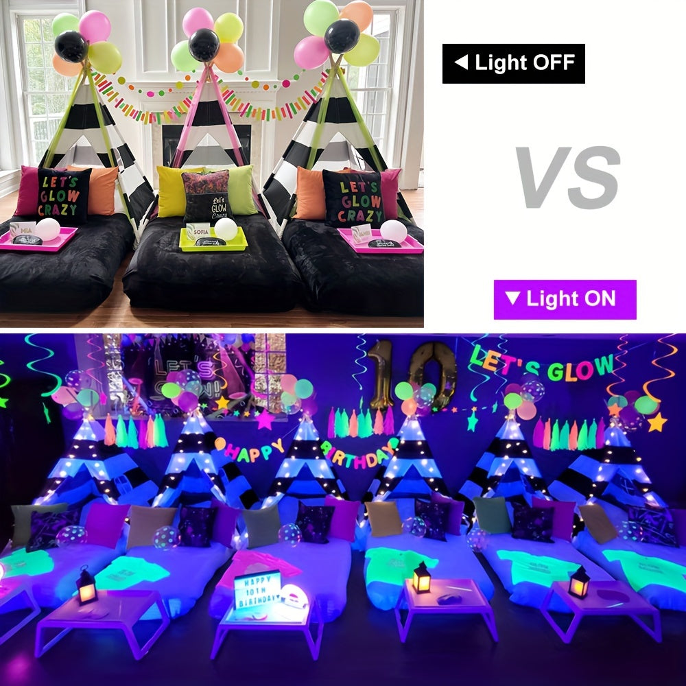 TigerXXle Black Light Packs in 1/2/3/4 options with 50/96/144 LEDs. 385-400nm UV, USB Powered, Metal with Switch Control, 152.4cm Cord. Ideal for Dance Party, Body Paint, Halloween, Fluorescent Poster, Neon Glow.