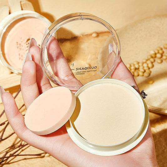 Soy Milk Setting Powder Compact with Puff, Translucent Powder for Concealing, Contouring, Waterproof, Long-lasting, Oil Control, Minimizes Pores, Wet/Dry Use