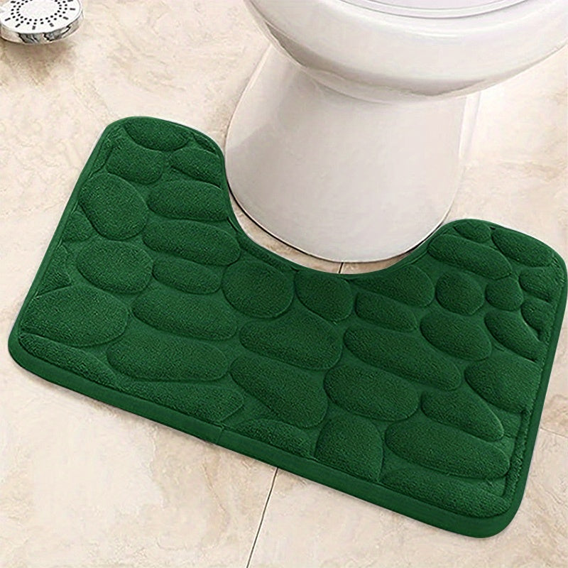 Soft and absorbent memory foam bathroom mat with non-slip backing. Machine washable and quick-drying. Suitable for bathroom, kitchen, laundry, bedroom, and shower.