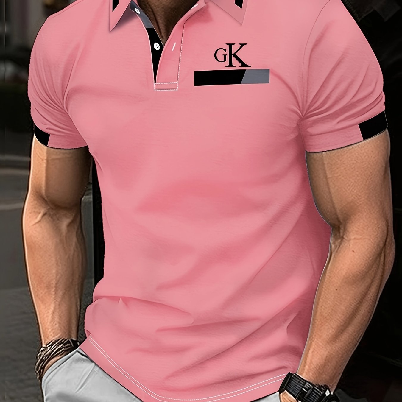 Men's summer fashion shirt with short sleeves, button detail, solid color, icon print, and breathable polyester fabric.