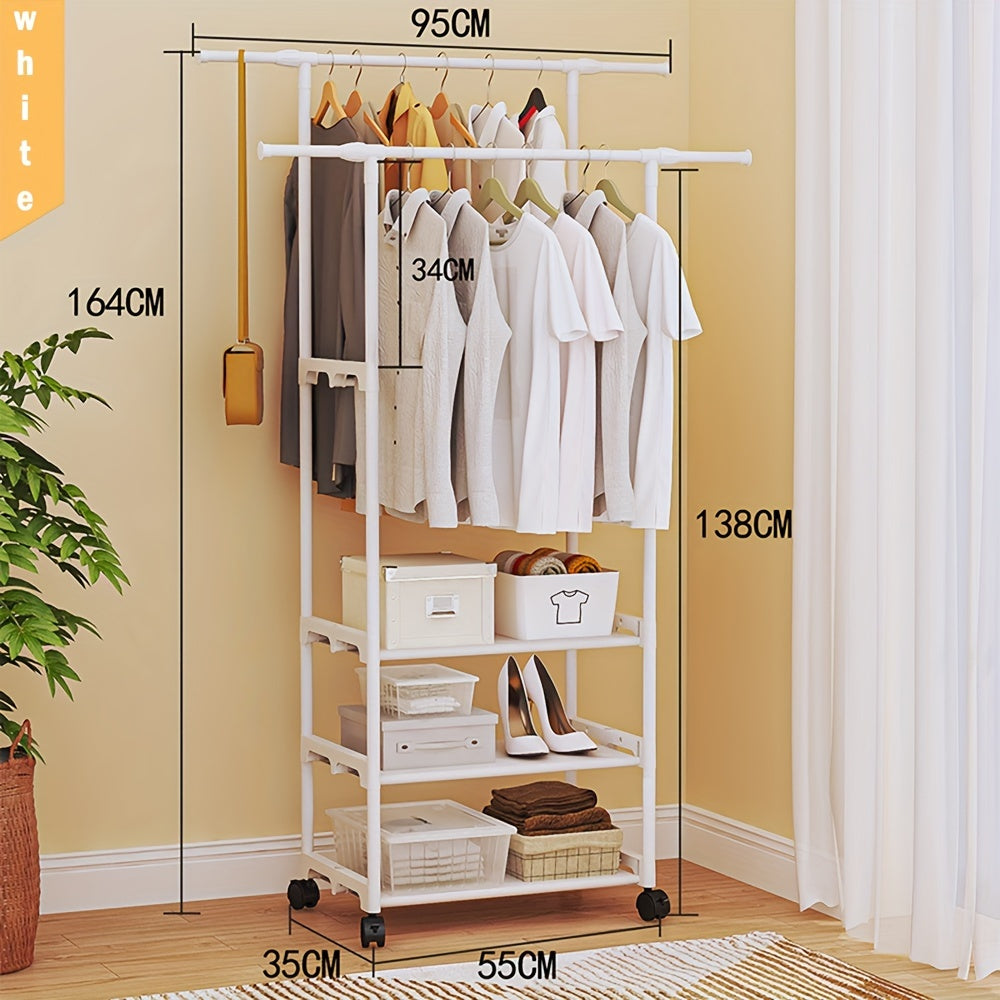 Carbon Steel Mobile Closet Organizer with Casters - Versatile Indoor Storage Solution for Home