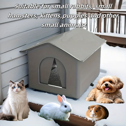 Waterproof cat house with sponge insulation, easy assembly, suitable for indoor and outdoor use for stray cats, small animals, and rabbits.