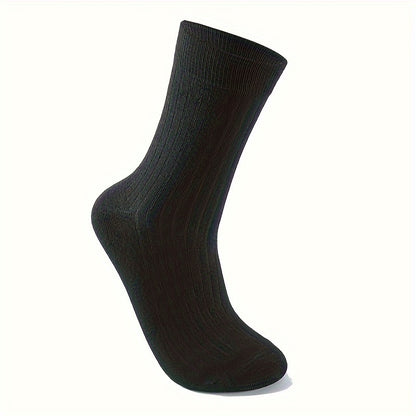 5 Men's Mid-Calf Athletic Socks - Breathable, Sweat Absorbent, Polyester & Spandex Blend, Ribbed Cuff, Sports & Casual Wear