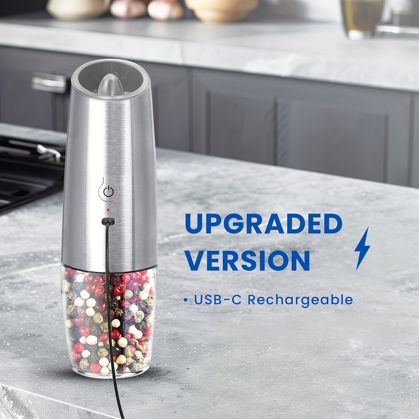 Rechargeable Electric Gravity Pepper Grinder with Stainless Steel Grinding for Salt and Spices