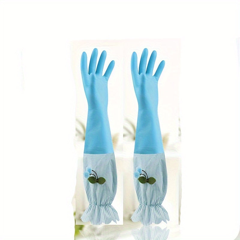 1 pair of long thermal gloves for winter, featuring plus velvet lining for extra warmth. These versatile gloves can be used for household cleaning, dishwashing in the kitchen, and other housework tasks. Waterproof and non-slip, they are durable enough