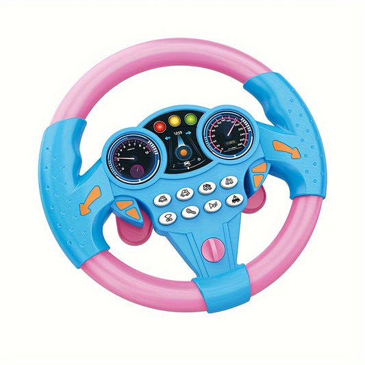 Kids simulated driving controller with interactive car steering wheel toy made of ABS resin in assorted colors, no batteries included. Great educational activity gift.