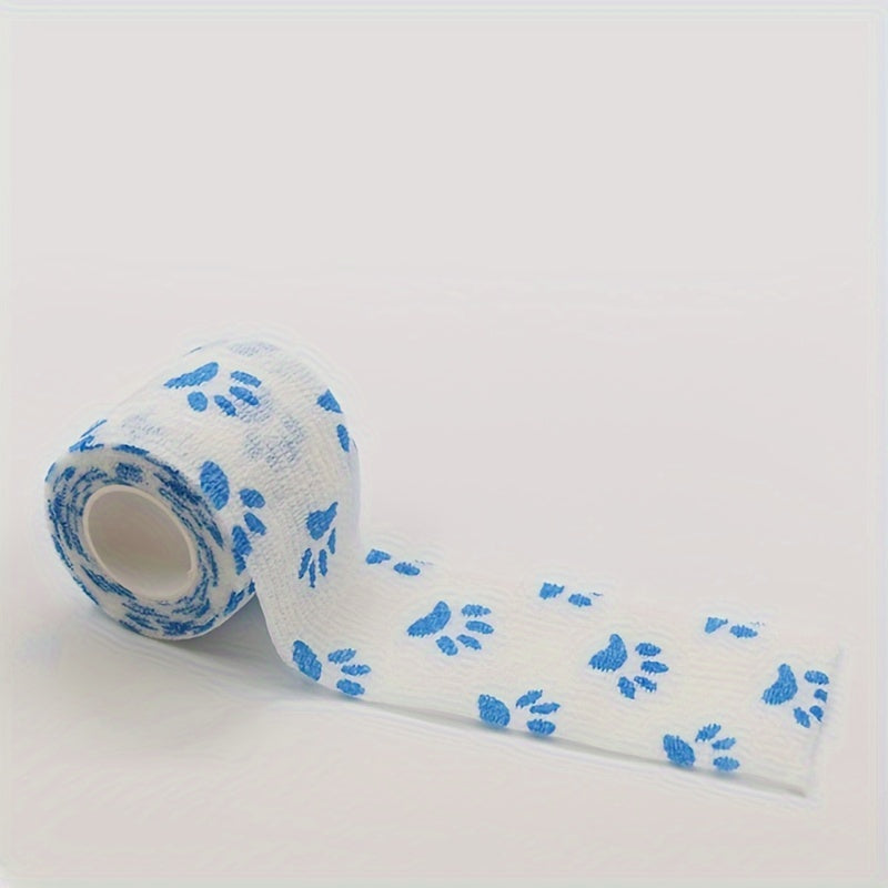 6 cute paw print self-adhesive bandages for dogs, elastic and self-adherent for wrist and ankle wrapping.