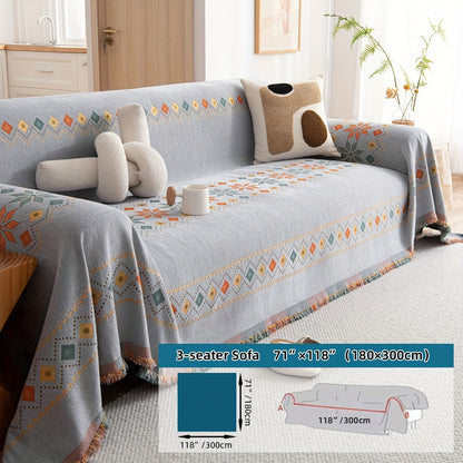 Boho-style sofa cover for all seasons with non-slip feature, suitable for bedroom, office, living room, and home decor.