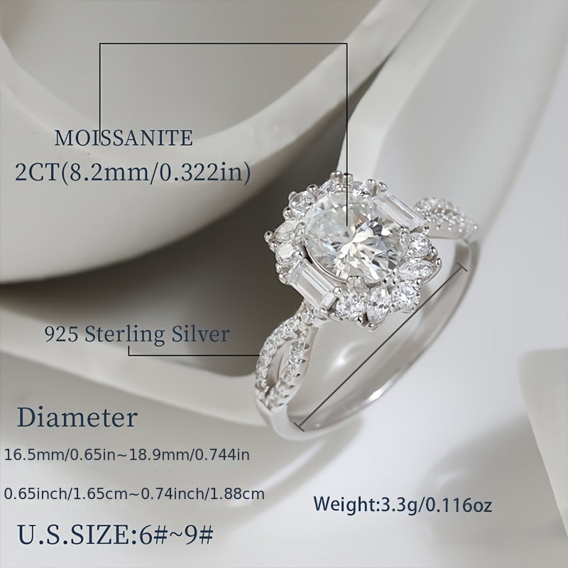 925 Sterling Silver Goose Egg Moissanite Ring, Hypoallergenic, 2CT, for Women, Boho Jewelry, Wedding Anniversary Ring, Includes Moissanite Certificate and Gift Box