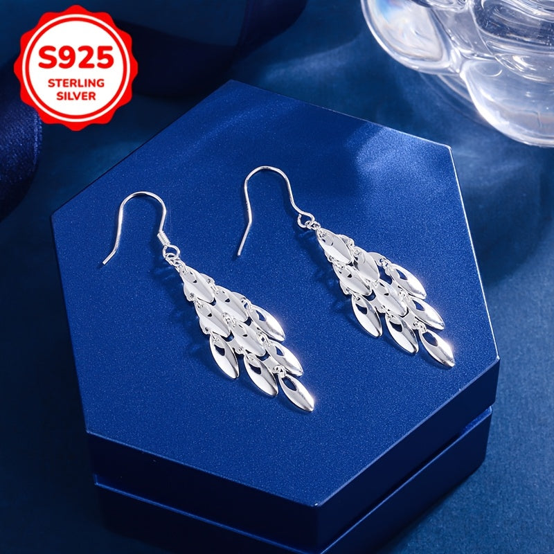 Stylish Bohemian Earrings featuring a fashionable design with a glossy Phoenix tail-shaped long tassel made of S925 silver. The earrings weigh 3.3g/0.116oz.