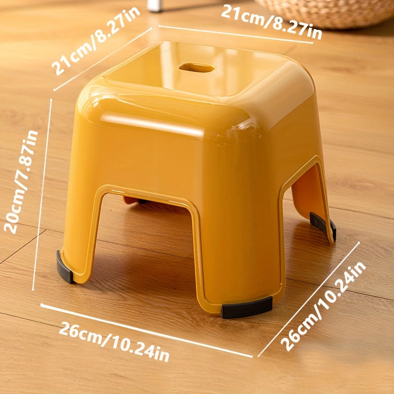 Stylish and durable small board stool, perfect for kitchen, bathroom, or bedroom. This non-slip stool is stackable and firm, ideal for various uses such as a bath chair or shoe changing stool. Made with thickened material, this stool is perfect for