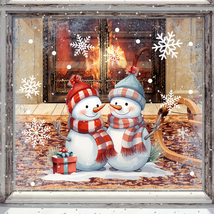 Get into the festive spirit with this set of vibrant Red Hat and Blue Hat Shiny Snowman Christmas Window Decals. Made from durable PVC material, these double-sided static cling stickers are perfect for adding a touch of holiday cheer to your home. Use