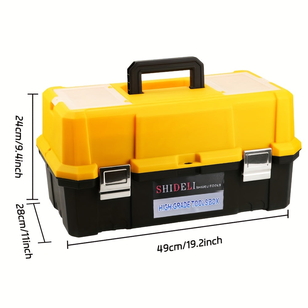 Waterproof 3-Tier Plastic Toolbox Organizer, 18/21 Inch - Portable Storage Case for Home, Black/Yellow.