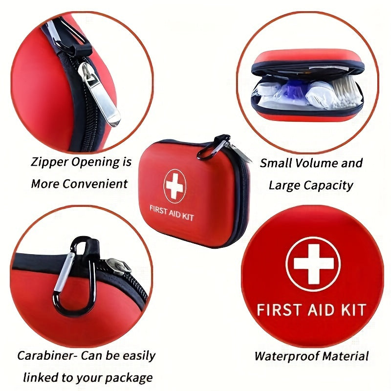 80pcs EVA First Aid Kit for Emergencies in Red - Includes Scissors, Tweezers, Bandages, Gloves, Whistle - Ideal for Travel, Outdoor Activities, Home, Office, Camping, Hiking, and Vehicles