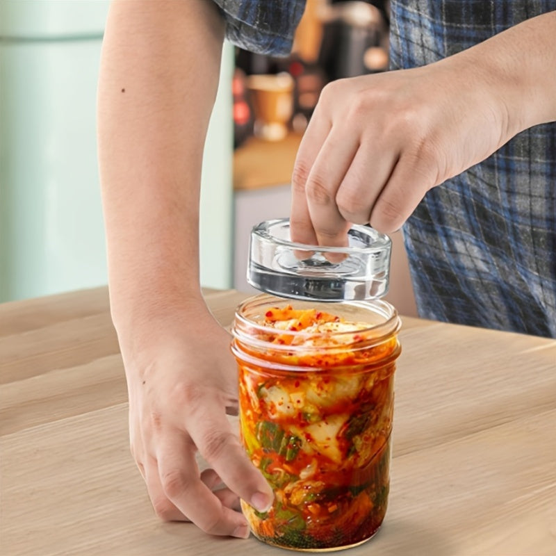 Durable Glass Fermentation Weights with Convenient Handle and Wide-Mouth Mason Jar Lid, Made with Food-Grade Material, Ideal for Home Cooking and Brewing.